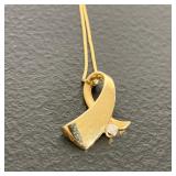 14K GOLD PENDANT WITH DIAMOND | Abstract design 14K Gold Pendant with diamond on 14K 18” chain. - l.