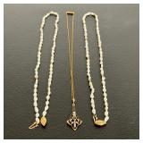 (3PC) 14K GOLD PENDANT & FRESHWATER PEARL NECLACES | Lot of three necklaces including (1) 14K Pendan