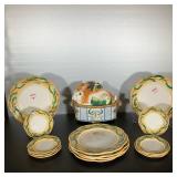 (15PC) FITZ & FLOYD RABBIT TUREEN & RICAMO PLATES | Rabbit Tureen in Classic Ricamo by F&F. Also inc