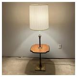 STIFFEL FLOOR LAMP | Stiffel Floor Table Lamp with brass base and shaped wood two-tone table. Like n