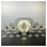 (19PC) SPODE CHRISTMAS PLATTER & WINE GLASSES | The Classic Spode Christmas Tree Pattern including: 
