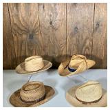 (4PC) VINTAGE STRAW HATS CHI CHI RODRIGUEZ | Four Vintage Straw Cowboy hats: (1) Chi Chi Rodriguez w