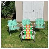 (4PC) VINTAGE ALUMINIUM LAWN CHAIRS | Four vintage aluminium folding lawn chairs. Three aluminium la