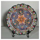 TURKISH POTTERY PLATE | “Handmade B Z” on reverse of a round raised decoration Turkish plate with vi
