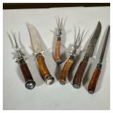 (12PC) J A HENCKELS STERLING CARVING SET | Great lot of Vintage carving sets and steak knives: (2) C