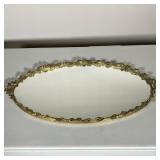 VINTAGE BRASS MIRROR PLATEAU | Heavy Raised brass flowers and leaves decoration circling the mirror 