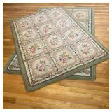 VINTAGE HOOKED RUGS | Nice Pair of Hooked Rugs with flowers and measured squares, in soft muted colo