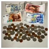 FOREIGN CURRENCY & COINS | Group of Foreign paper bills and coins. Canada, France, Italy.