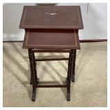(2PC) MAHOGANY NESTING TABLES | A nice small nesting set of two mahogany tables with inlaid tops. - 