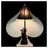 GIRAFFE LAMP | Unusual Giraffe and her baby calf lamp in an aged bronze tone finish composition. The