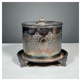 W.H. HARRISON SILVERPLATE BISCUIT BOX | Engraved decoration, with Wyler antiques card. - l. 8 x w. 6