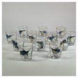 (12PC) ENAMEL DECORATED MARLIN GLASSES | Decorated with blown glass enamel painted marlins in high r