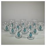 (12PC) MURANO BLOWN COLORED GLASSES | Each with a tapering cup and a central light blue sphere. - h.