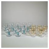 (21PC) MURANO BLOWN GLASSES | Including 13 light blue blown glass glasses and 8 yellowish amber glas