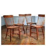 (4PC) ANTIQUE SPINDLE TURNED CHAIRS | Decorative, turned legs and box stretchers Seat height 17 inch