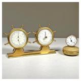 (2PC) CLOCKS & WEATHER ITEMS | Including a ships wheel weather station and a Seth Thomas travel cloc