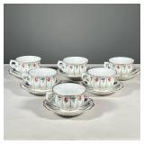 (6PC) FÜRSTENBERG GILT PAINTED TEACUPS & SAUCERS | Hand-painted with blooming flowers and gilt patte