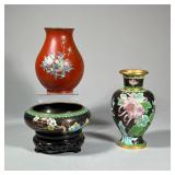 (3PC) CLOISONNÉ AND OTHER VESSELS | h. 8 x dia. 4.5 in 