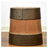 ANTIQUE BARREL BASKET BAG | Over form with mounts for straps. - l. 10 x w. 15 x h. 16 in 