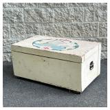 RUSTIC PAINTED CHILDS STORAGE BOX | White painted storage box with a lift top, hinged lid, decorated