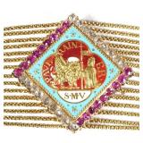ANTIQUE VENETIAN ENAMEL, RUBY & DIAMOND & GOLD BRACELET | Designed as a square medallion enamel deco