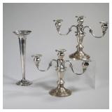 (3pc) GORHAM & OTHER WEIGHTED STERLING | Including a pair of Gorham weighted reinforced candelabras 