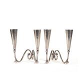 (2pc) PAIR "J.R." STERLING CANDLESTICKS | Hand-wrought scroll-form supports with two tapering candle