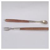 (2pc) BRUTALIST STERLING SERVERS | Sterling silver ends with wooden handles - l. 9.5 in.