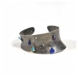 ART STERLING SILVER CUFF BRACELET | Suspending gemstones.