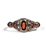 NAVAJO CORAL & STERLING BRACELET | Oval coral cabochons "shadowbox" set in a sterling cuff bracelet 