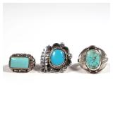 (3pc) STERLING & TURQUOISE RINGS | Including a rectangular light blue turquoise ring with openwork g