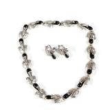 (3pc) MEXICAN STERLING SUITE | Teardrop-shaped onyx set in sterling silver links, signed "TH-107 / M