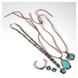 (6pc) NATIVE AMERICAN STERLING JEWELRY | Sterling silver and turquoise jewelry, including: a child