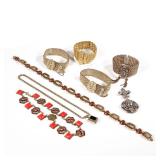 (8pc) MISC. ANTIQUE JEWELRY | Including a German carnelian and gold-tone necklace, signed (l. 15.5 i