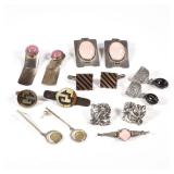 STERLING EARRINGS & CUFFLINKS | Including a pair of Georg Jensen-style flower earrings, a pair of ro