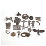 (17pc) STERLING SILVER PINS & MISC | Pins and brooches marked (or tested to) sterling silver, includ