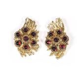 GARNET CABOCHON EARCLIP EARRINGS | Each with hexagonal 18k gold galleries mounting nicely colored an