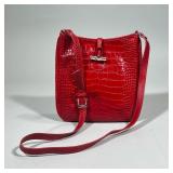 LONGCHAMP LEATHER BAG | A brilliant read leather Longchamp handbag/purse lined with fabric, having a