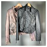 (2PC) WOMEN’S LEATHER JACKETS | Includes: distressed brown leather Muubaa jacket (size 10) and black