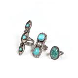 (3PC) NAVAJO TURQUOISE RINGS | Turquoise set in silver, including a spiderweb turquoise ring, a ring