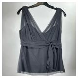 (2PC) 100% SILK ELIE TAHARI TOP WITH SILK FLOWER PIN | Black 100% silk top, V-neck front and back. S