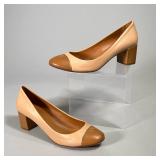 TORY BURCH HEELS | Size 8, two-tone brown chunky heels.