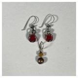 (3PC) STERLING EARRINGS | Including pair of Sterling earrings with round amber centerpiece and other