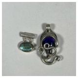 (2PC) MIXED PENDANTS | Including oval gemstone medallion and curved & bent fork medallion with glass