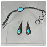 (3PC) STERLING & TURQUOISE JEWELRY | Including a pair of Sterling and turquoise droplet earrings wit