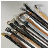 BELT COLLECTION | Seventeen leather and other belts of thin size, including a black Coach leather be
