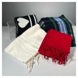 (4PC) CASHMERE AND WOOL SCARVES, MIXED | Includes: cream Lochmere 100% cashmere scarf (NWT), black &