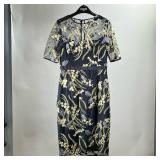 HOBBS LONDON NAVY BROCADE COCKTAIL DRESS | Beautiful embellished floral cocktail dress. Dark navy gr