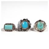 (3PC) STERLING & TURQUOISE RINGS | Including a rectangular light blue turquoise ring with openwork g