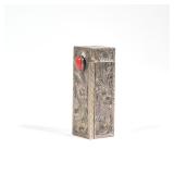 ENGRAVED SILVER & CORAL COMPACT | 800 silver lipstick compact with engraved decoration, sliding lips